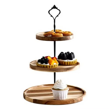 Wooden Tiered Snack Plate Stand – 3-Tier Serving Tray for Desserts, Appetizers