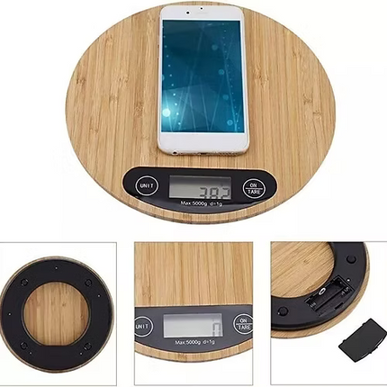 Round Bamboo Wood Electric Kitchen Scale