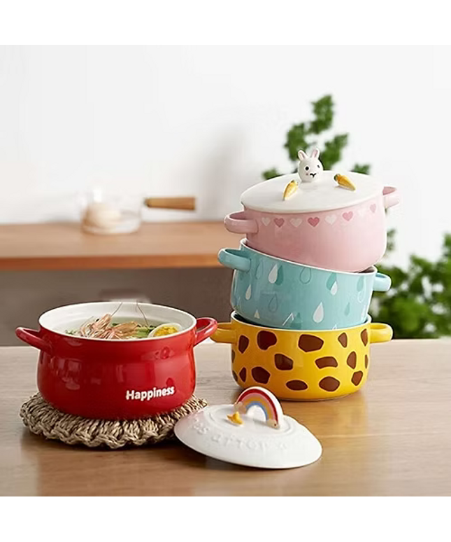 Japanese Instant Noodle Bowl – 800ml Ceramic Ramen Soup Bowl with Lid and Handle