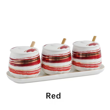 Ceramic Seasoning Container Jar with Spoon and Tray set