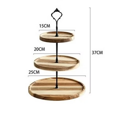 Wooden Tiered Snack Plate Stand – 3-Tier Serving Tray for Desserts, Appetizers