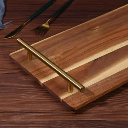 Wood Serving Tray with Brass Handles