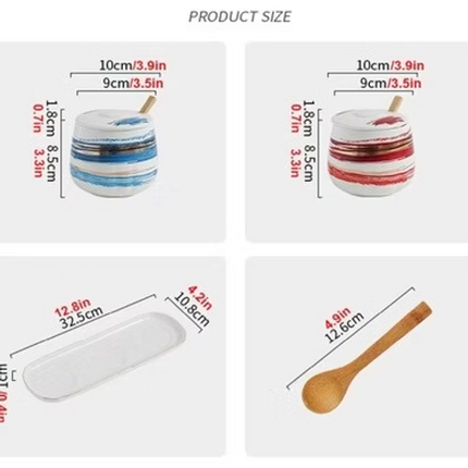 Ceramic Seasoning Container Jar with Spoon and Tray set