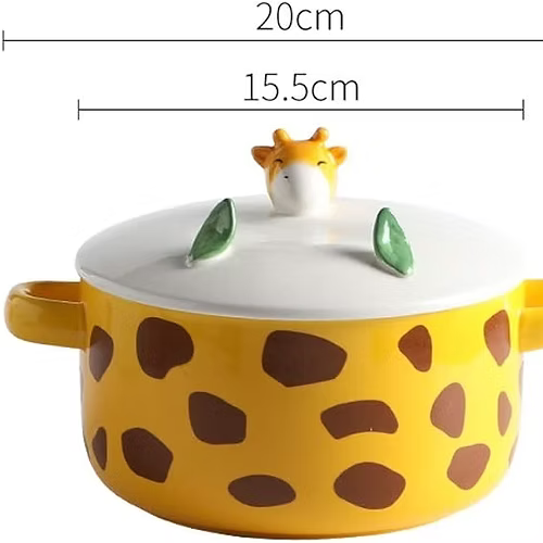 Yellow Japanese Ceramic Noodle Bowl with Lid & Handle – 800ml Ramen Soup Bowl