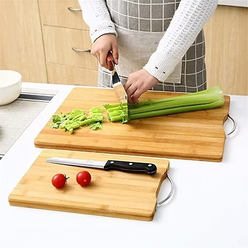 Bamboo Wooden Cutting Chopping / Serving Board with Metal Handle