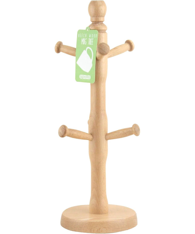 Wooden Mug Tree Stand – Beech Wood Cup Holder – Kitchen Counter Mug Storage Rack