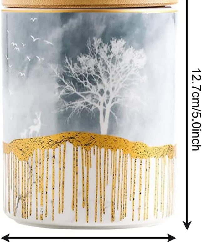 Ceramic Storage Canister with Wooden Lid – Large | Grey & Gold Decorative Jar