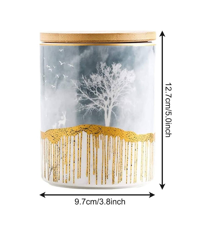 Ceramic Storage Canister with Wooden Lid – Large | Grey & Gold Decorative Jar