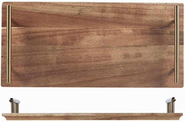 Wooden Rectangular Serving Tray with Golden Handles – 36cm