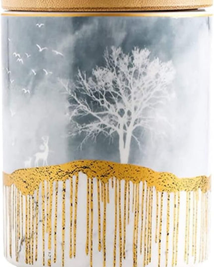 Ceramic Storage Canister with Wooden Lid – Large | Grey & Gold Decorative Jar