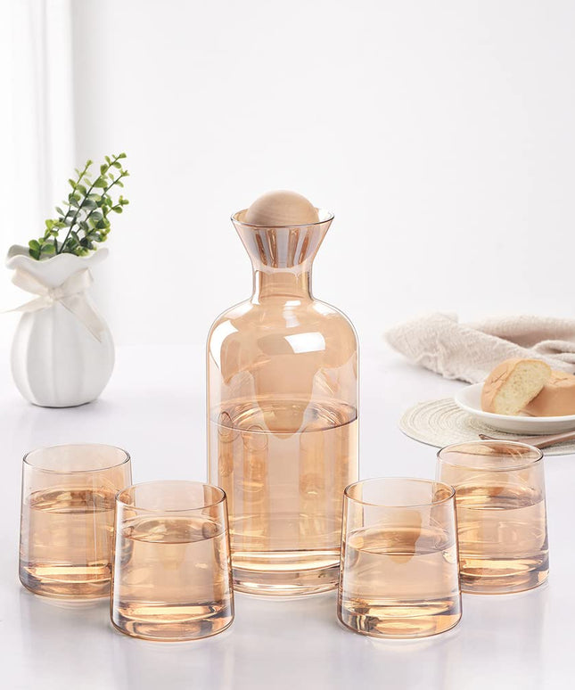 Glass Carafe with Wooden Ball Lid 5pcs set