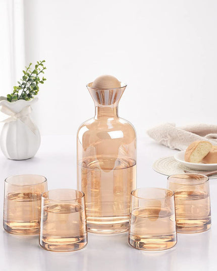 Glass Carafe with Wooden Ball Lid 5pcs set