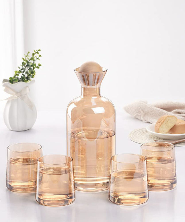 Glass Carafe with Wooden Ball Lid 5pcs set