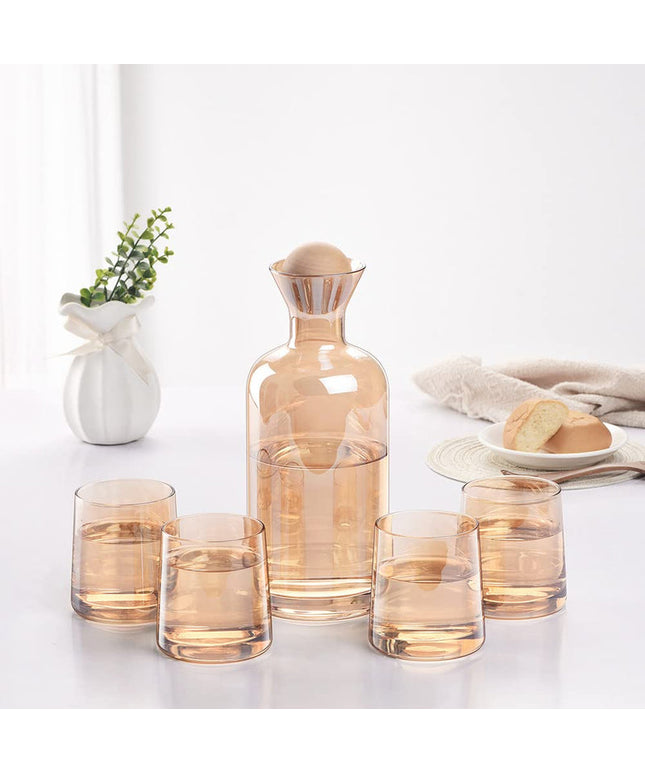 Glass Carafe with Wooden Ball Lid 5pcs set