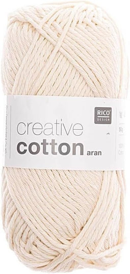 Rico Design Creative Cotton Aran Yarn – 50g Ball – 85m – Off White