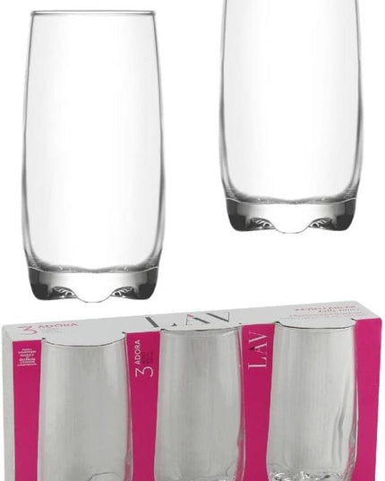 LAV Adora Glass Tumblers 390ml Set of 3 – Clear Drinking Glasses for Water, Juice & Soft Drinks