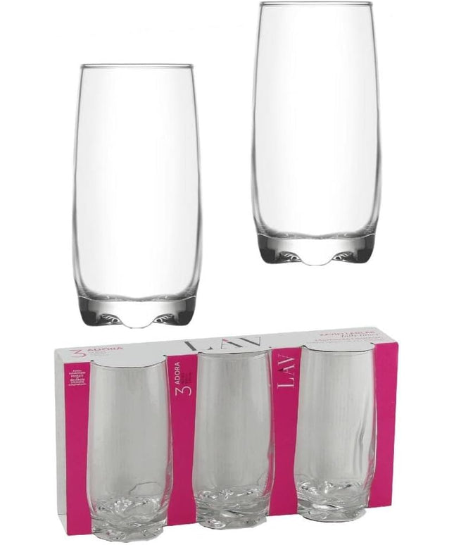 LAV Adora Glass Tumblers 390ml Set of 3 – Clear Drinking Glasses for Water, Juice & Soft Drinks