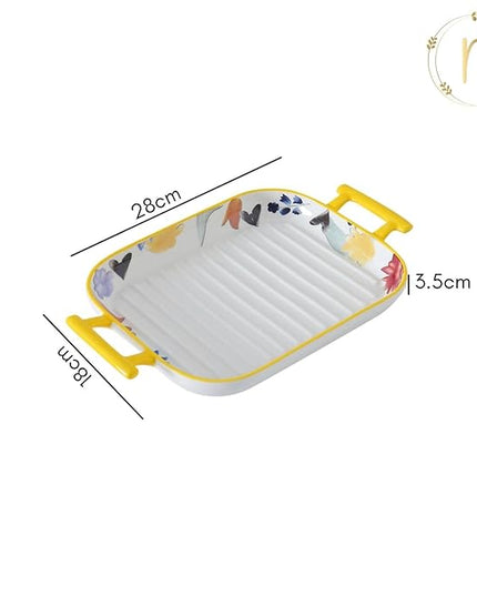 Floral Rectangular Ceramic Serving Dish with Handles – Multicolour Baking & Serving Tray