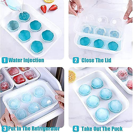 Pack of 2 Diamond Ice Ball Mould Trays – 6 Cavity Whiskey Cocktail Ice Maker