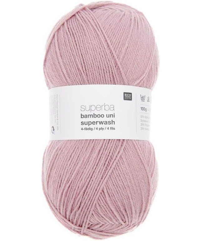 Rico Design Superba Bamboo Uni 4 Ply Yarn – 100g Ball – Shade 008 Soft Pink