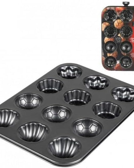 12 Cup Muffin & Cake Tin – Non-Stick Aluminium Baking Tray – 4 Design Moulds (35x26cm)