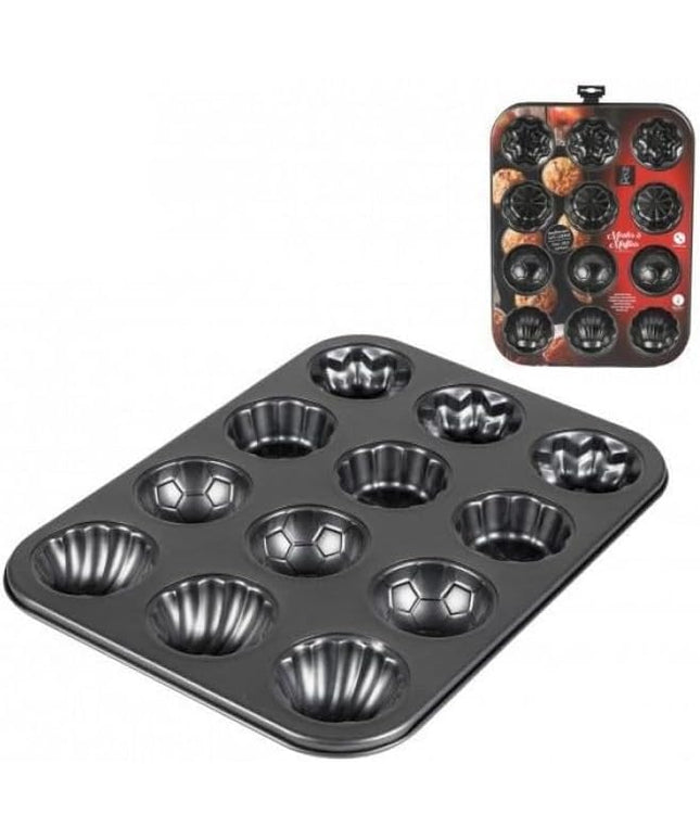 12 Cup Muffin & Cake Tin – Non-Stick Aluminium Baking Tray – 4 Design Moulds (35x26cm)