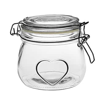Nicola Spring Heart Shaped Glass Storage Jar with Airtight Clip Lid - 500ml
