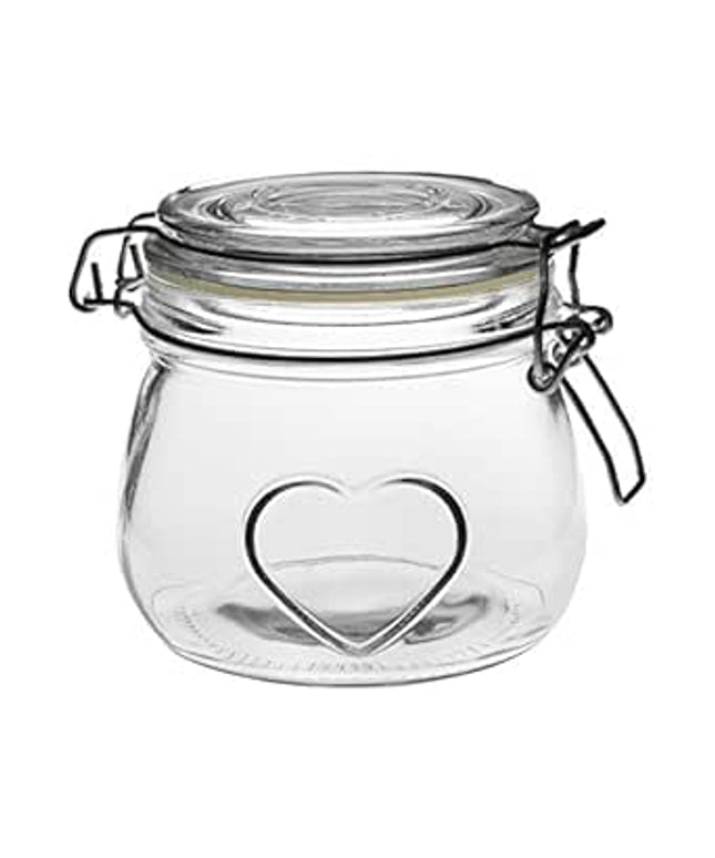 Nicola Spring Heart Shaped Glass Storage Jar with Airtight Clip Lid - 500ml