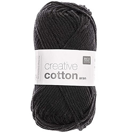 Rico Design Creative Cotton Aran Yarn – 50g Ball – 85m – Black (Shade 90)