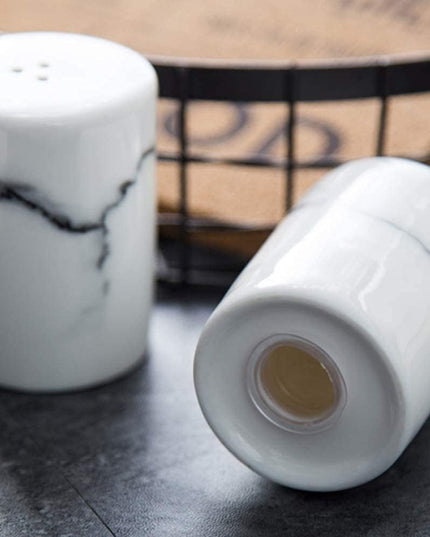 Marble Ceramic Salt & Pepper Shaker Set – Modern Kitchen Seasoning Dispensers