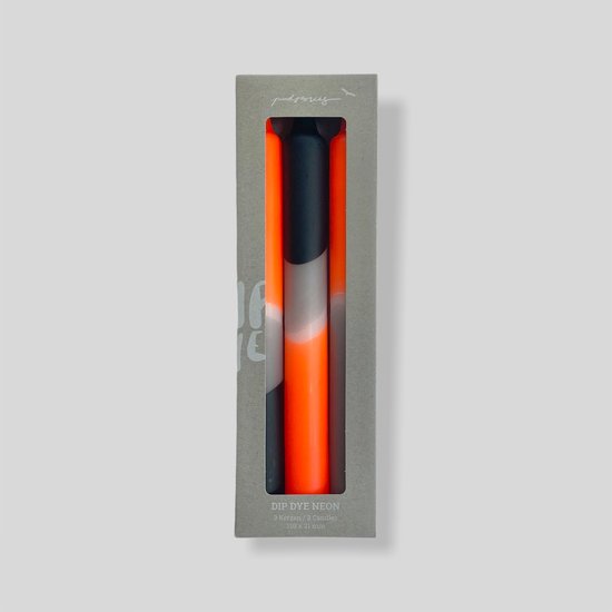 Pink Stories Dip Dye Neon Dinner Candles – Orange, Black & Grey – Set of 3