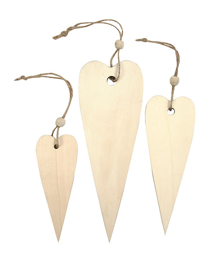 Wooden blank hearts - pk 3pcs