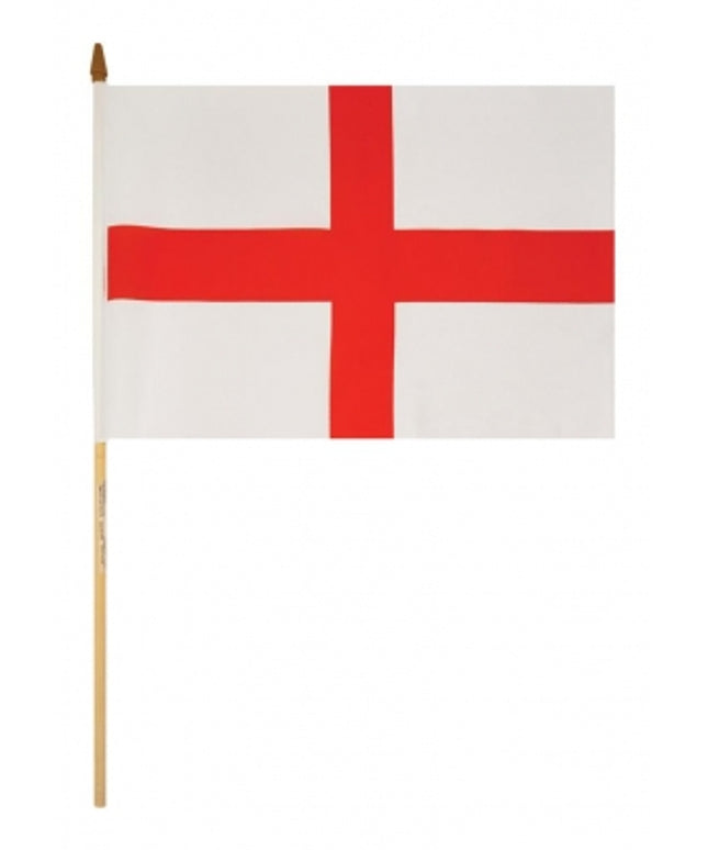 St Georges Cross Hand Flag ( 45cm X 30cm ) With Wooden Stickk