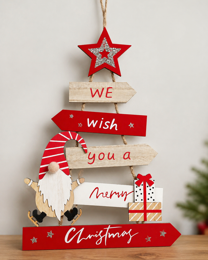22cm Red Wood Gonk Christmas Tree Hanger