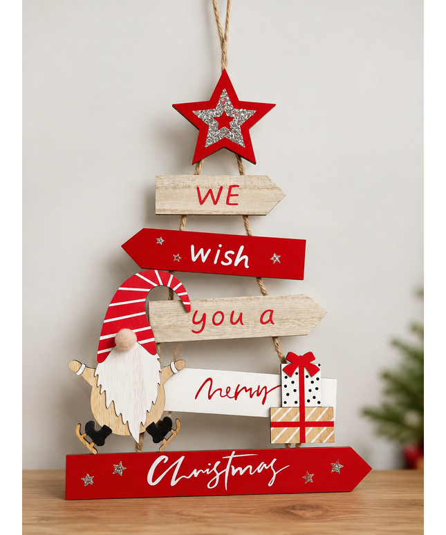 22cm Red Wood Gonk Christmas Tree Hanger