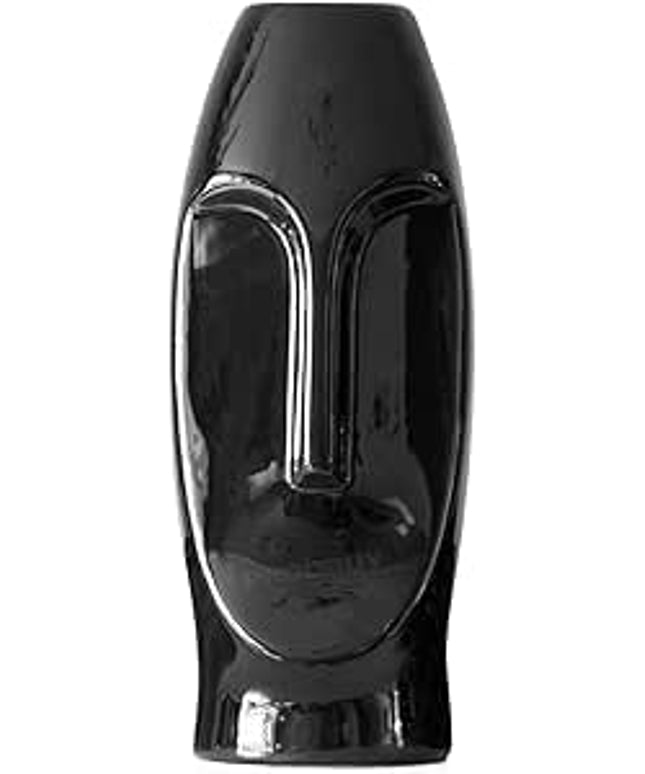 Black 23.5cm Tall Ceramic Face Flower Vase