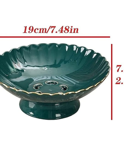 Ceramic Pedestal Fruit Bowl – Scalloped Decorative Serving Stand for Fruit, Snacks & Desserts