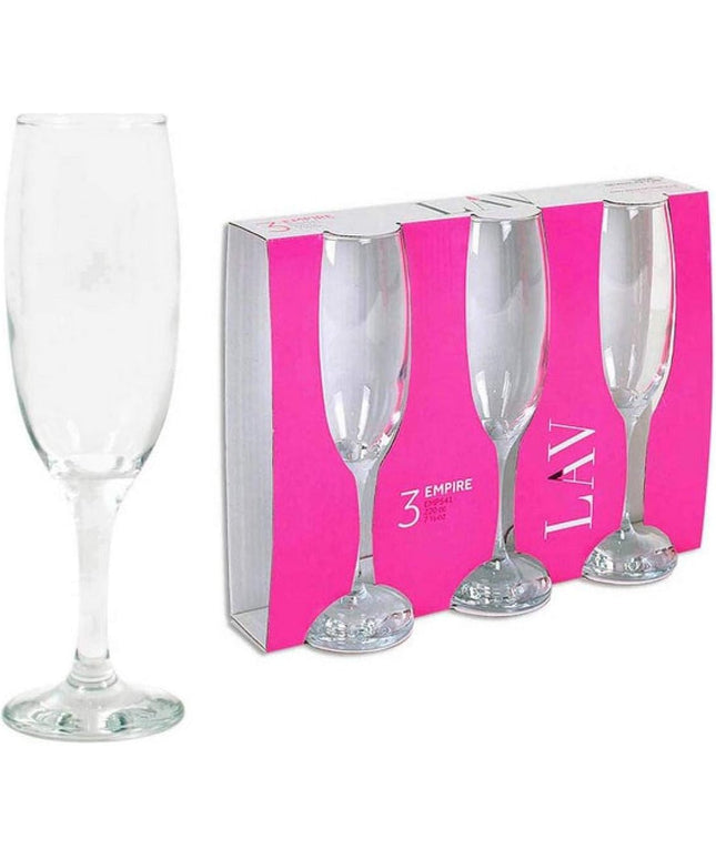Gurallar Empire Flute Glass Set – 220cc (Pack of 3)