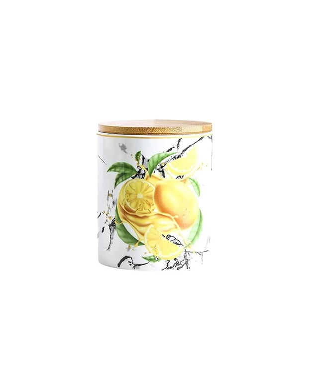 Lemon Print Ceramic Storage Canister with Wooden Lid – Kitchen Counter Jar