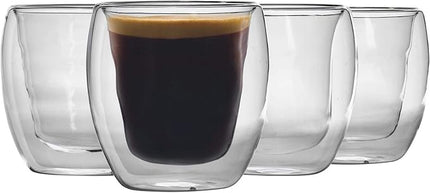 Rink Drink x4 220ml Double Walled Glass Tea Coffee Cup Set - Double Wall Insulated Latte Glasses