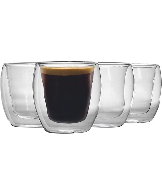 Rink Drink x4 220ml Double Walled Glass Tea Coffee Cup Set - Double Wall Insulated Latte Glasses