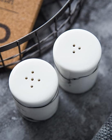 Marble Ceramic Salt & Pepper Shaker Set – Modern Kitchen Seasoning Dispensers