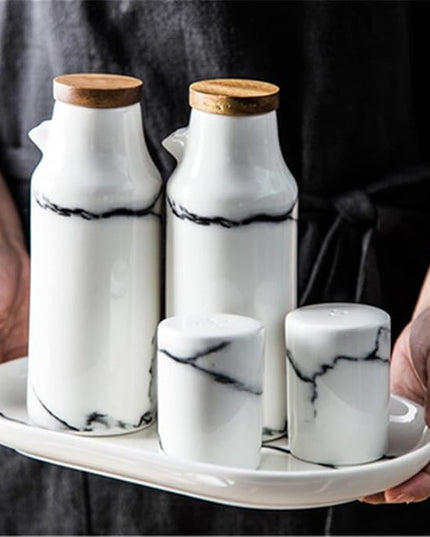 Marble Ceramic Salt & Pepper Shaker Set – Modern Kitchen Seasoning Dispensers