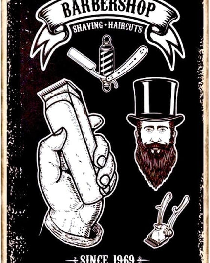 Vintage Barbershop Wall Art – Retro Barber Sign with Razor & Clippers