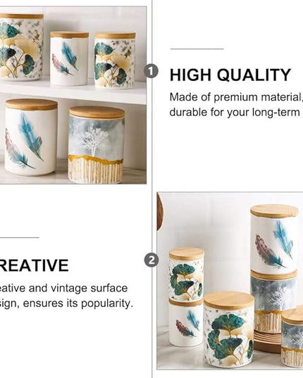 Ceramic Storage Canister with Wooden Lid – Large | Grey & Gold Decorative Jar