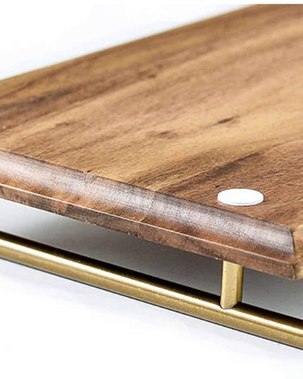 Wooden Rectangular Serving Tray with Golden Handles – 36cm