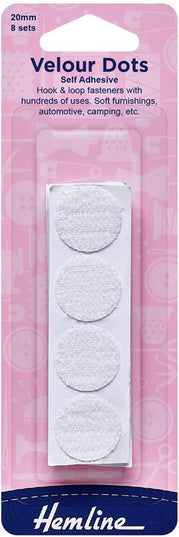 Hook & Loop Dots: Stick-On: 8 Sets of 20mm: White