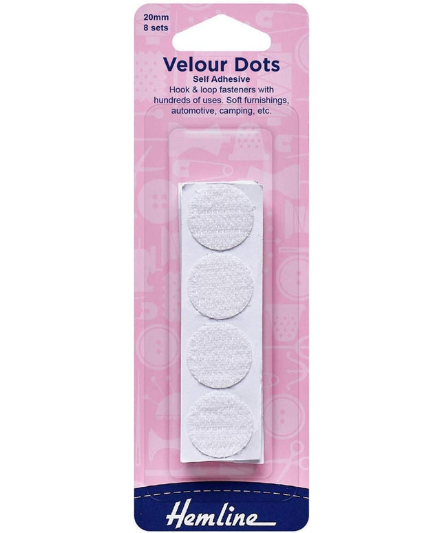 Hook & Loop Dots: Stick-On: 8 Sets of 20mm: White