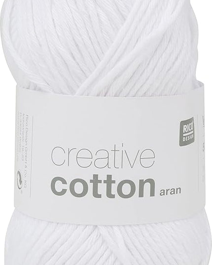 Rico Design Creative Cotton Aran Yarn – 50g Ball – 85m – White