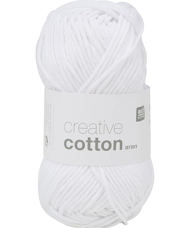 Rico Design Creative Cotton Aran Yarn – 50g Ball – 85m – White